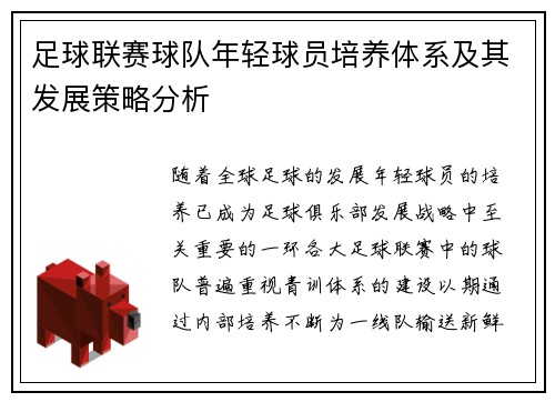 足球联赛球队年轻球员培养体系及其发展策略分析