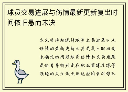 球员交易进展与伤情最新更新复出时间依旧悬而未决