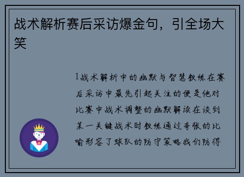 战术解析赛后采访爆金句，引全场大笑